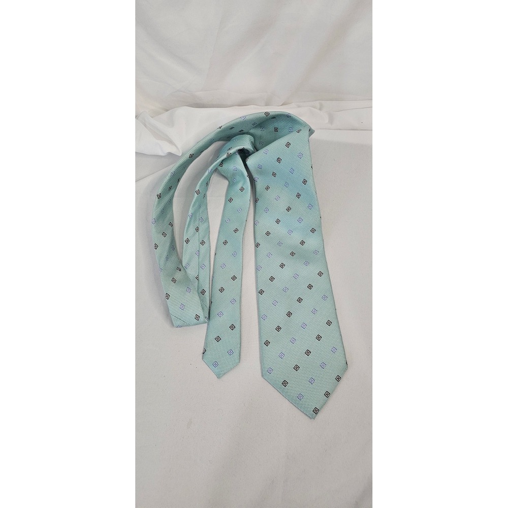 Alexandre London Mint Green Silk Tie Textured Weave‎ Geometric Pattern
